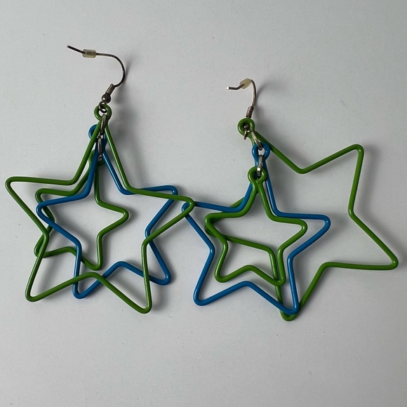 Blue Green Metal Star Pierced Earrings - Picture 1 of 16